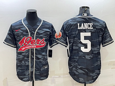 Men's San Francisco 49ers #5 Trey Lance Gray Camo With Patch Cool Base Stitched Baseball Jersey